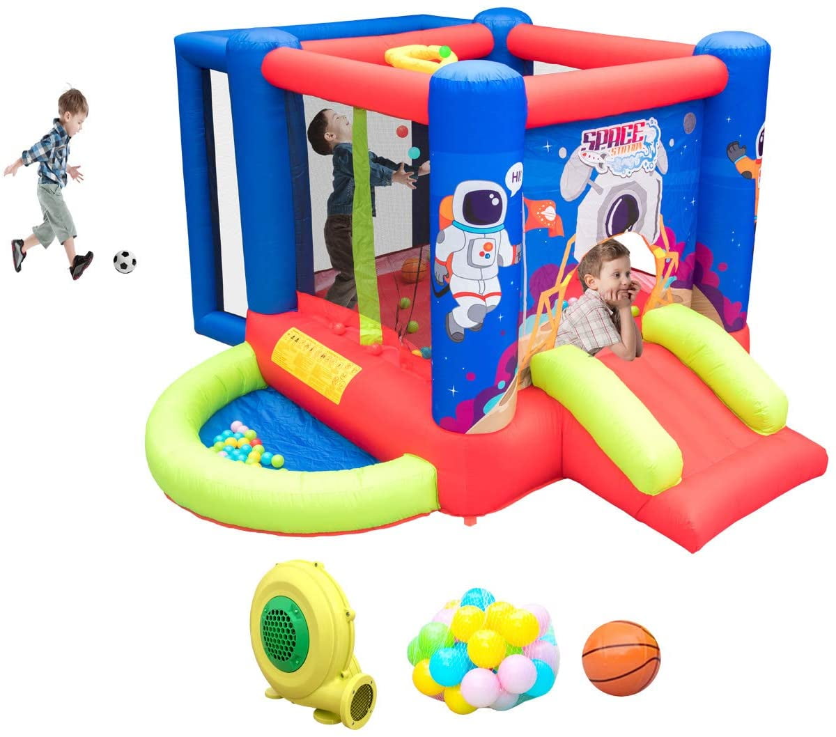 Bouncy Castle With Slide & Hoop Electric Air Blower Airflow Inflation Garden Fun 