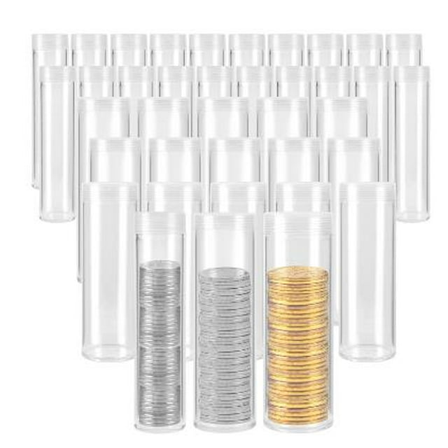 Miangastore 8 Pcs Porte-Pièces : Tubes de Rangement Transparents avec Capuchons - Supports en Plastique pour Quarts et Objets de Collection - Tubes pour Fournitures de Collection et de Protection