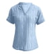 thumbnail image 5 of Camisa de punto jacquard holgada con cuello en V para mujer: manga corta, detalle de cordones, informal de verano, fácil de cuidar, 5 of 7