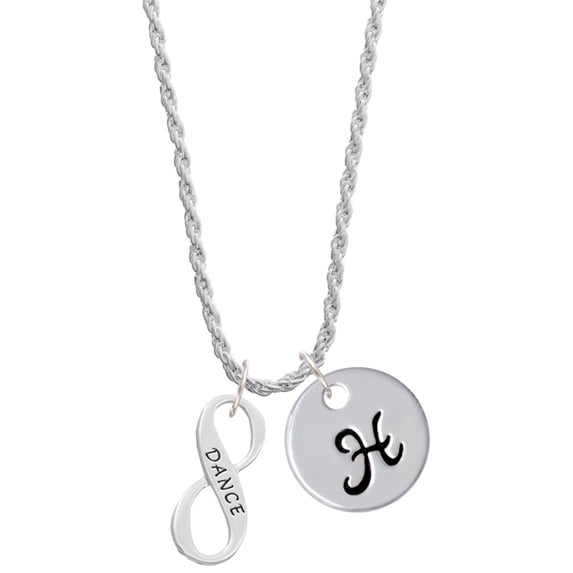 Delight Jewelry Silvertone Dance Infinity Sign Silvertone Script Initial Disc - H - Charm Necklace, 20"+3"