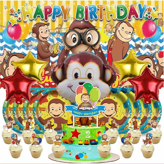 Curious George Party Supplies Decor Tableware Backdrop Banner Cake Topper Balloons Birthday Decorations