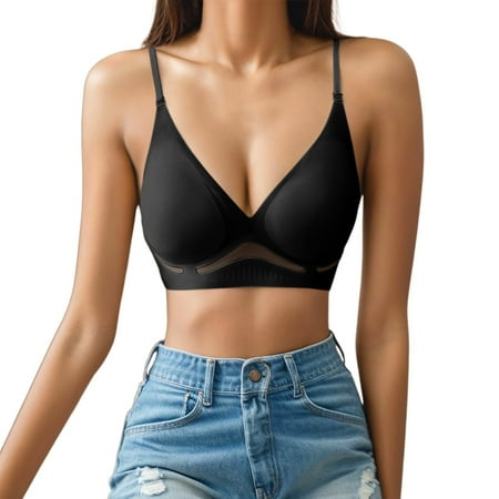 (2-Pack) Puawkoer Women s Front Side Buckle Compression Bra for Women Lace Edge without Steel Molded Cup Sports Bra Ring Seamless Gathering Strapless Front