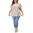 thumbnail image 2 of Agnes Orinda Women's Plus Size Floral Top Front Lace Hollow Crew Neck Short Sleeve Blouse Summer Casual Shirt 3X White, 2 of 5