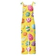 thumbnail image 4 of JURANMO My Orders Placed By Me Womens Loose Fit Wide Leg Overalls with Pockets Cotton Linen Sleeveless Spaghetti Strap Baggy Romper Easter Rabbit Egg Graphic Jumpsuits Multicolor M, 4 of 6
