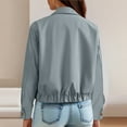 thumbnail image 4 of XPMWRP Women's Solid Color Casual Cropped Long Sleeve Lapel Coat Zip Up Lightweight Military Safari Short Utility Coat with Pockets Blue L, 4 of 7