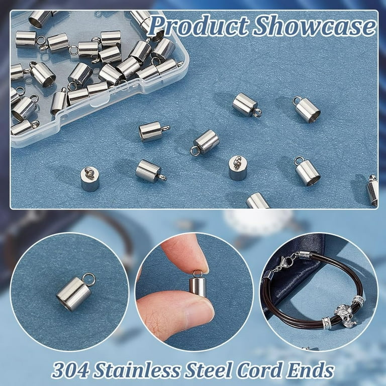 50pcs Column End Caps Stainless Steel Cord Ends 5mm Inner Diameter