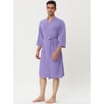 thumbnail image 3 of Lars Amadeus Albornoz tipo gofre para hombre, color sólido, ropa de dormir, mangas 3/4, kimono, bata de spa Púrpura XS, 3 of 5