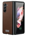 thumbnail image 1 of SaniMore for Samsung Galaxy Z Fold 5 (7.6" 2023) Case, PU Leather Skin & Metal Bumper Shockproof PC Backplane, Wireless Charging Slim Magnetic Vintage Shell, Anti-drop Anti-scratch Cover, Brown, 1 of 6