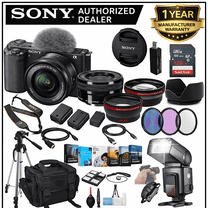 Sony ZV-E10 Mirrorless Camera with 16-50mm Lens (Black) Bundle - ILCZV-E10L/B   Prime Accessory Package Including 128GB Memory, TTL Flash, Battery, Editing Software Package, Auxiliary Lenses & More