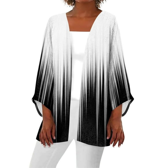 Alitao Womens Cardigan Long Sleeve Shirts Women 2025 Retro Print 3/4 Sleeve Cardigans Lightweight Blouse Tops Coat Casual Duster Jackets Lightweight Cardigans Womens Blouses Khaki S