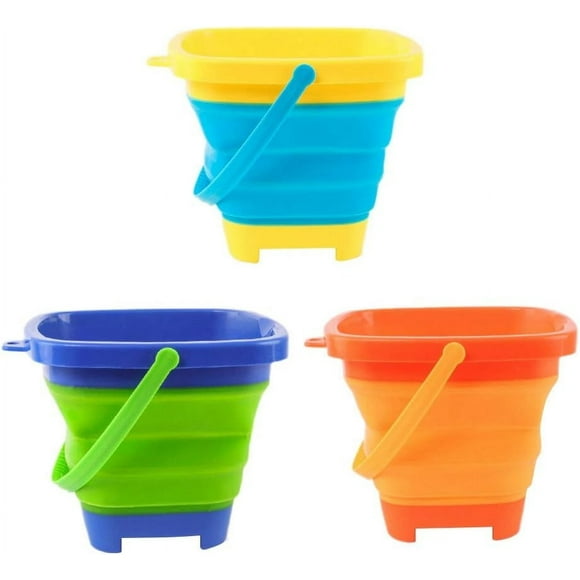 Collapsible Silicone Bucket, Foldable Sand Bucket for Beach Multi Purpose, Safe Non-Toxic Expandable Sand Pail for Watering Plants, Washing Cars, 3PCS
