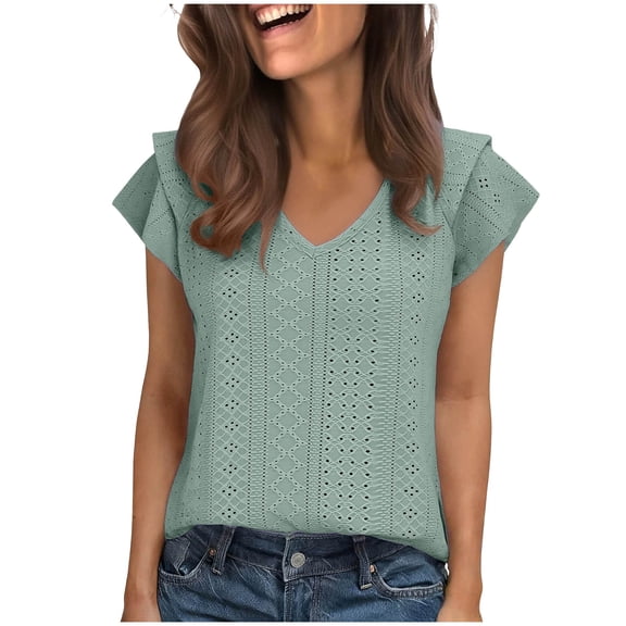 New Fashion Plus Size Tops for Womens Summer Solid Color V-neck Short-sleeved T-shirt