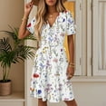thumbnail image 3 of bbyeadc Womens Summer Midi Dresses Plus Size Ruffle Short Sleeve Summer Dresses Casual Wrap V Neck Boho Wedding Guest Dress Summer Swing Date Night Professional Clothing, White M, 3 of 4