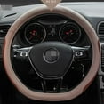 thumbnail image 2 of Funda para volante de coche en forma de D, color beige y marrón. Protector para volante de coche en forma de D, diámetro 38 cm (15"), piel sintética [parte inferior plana]., 2 of 4
