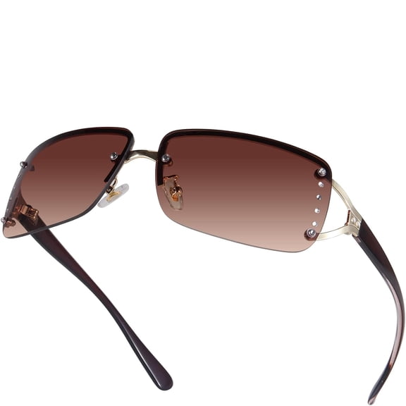 HBMYN Rimless Y2K Sunglasses for Women Men Rectangle Trendy Glasses Retro Shades,Vintage Y2K Glasses