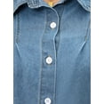 thumbnail image 5 of Women Denim Tops Pleated Front Puff Long Sleeve Lightweight Button Down Jean Shirts S Blue, 5 of 6