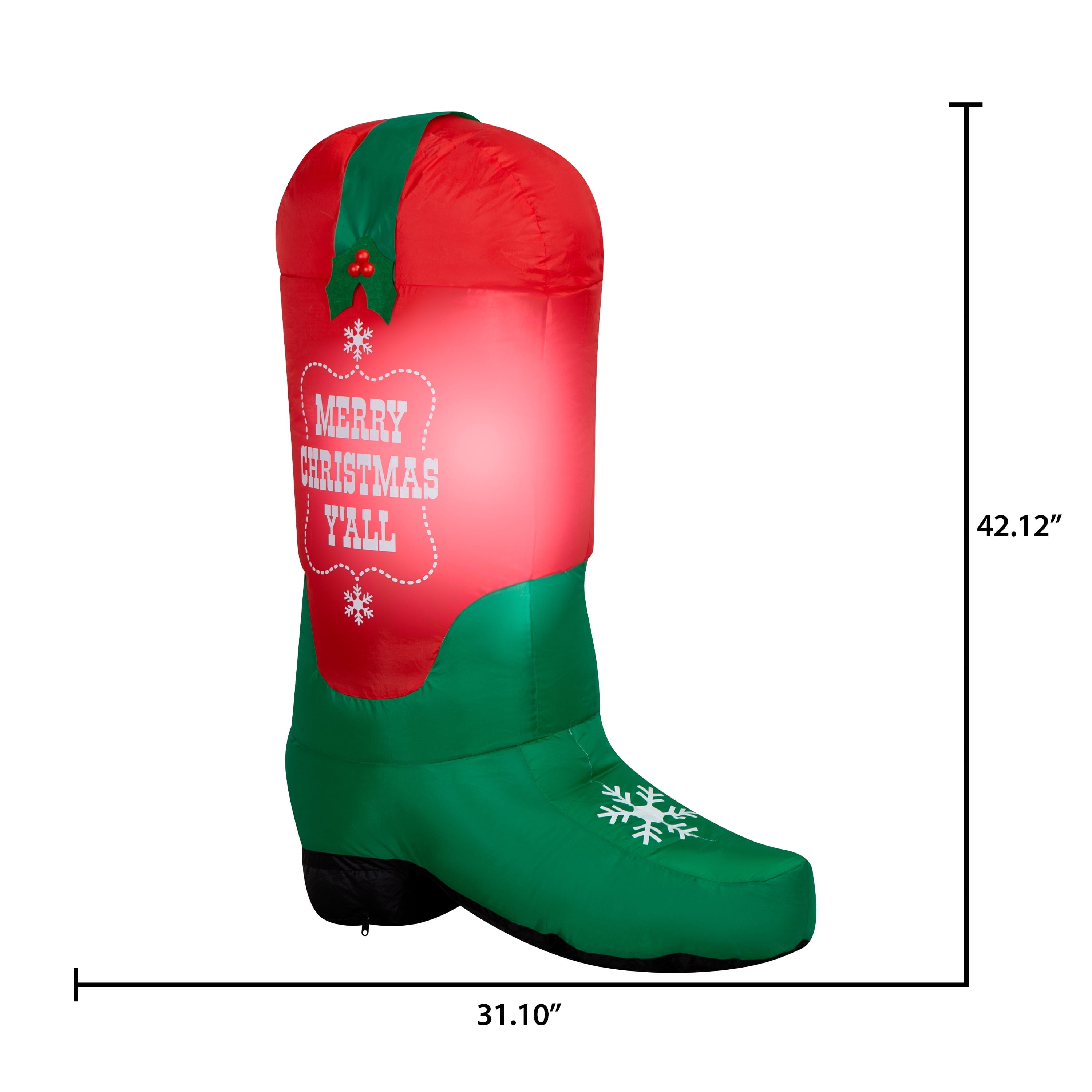 Red/Green/White Cowboy Boot Christmas Airblown Yard Inflatable, 3.5', by Holiday Time