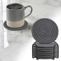 8 Pcs Drink Coasters with Holder, Minimalist Cotton Woven Coaster Set, Absorbent Coasters for Drinks, Modern Farmhouse Table Mats for Coffee Tables and Home Decor Tabletop, 4.3 Inch