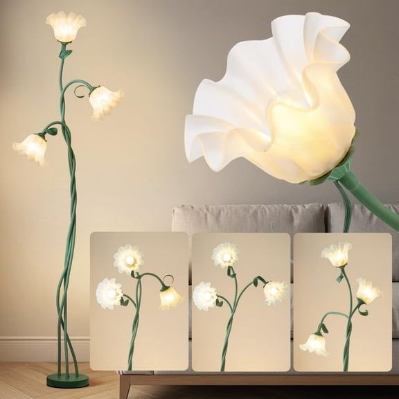 Flower Floor Lamp - Retirement Gift for Woman, LED Standing Lamp for Living Room 3 Color Modes Flexible Gooseneck Corner Light with LED Bulb for Home Bedroom Office Decor (Green)