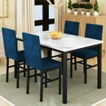 thumbnail image 4 of LTTROMAT 5 Piece Dining Table Set, Kitchen Table Set for 4, Modern Faux Marble Tabletop and 4 Rhombus Pattern Velvet Upholstered Dining Chairs, Compact Kitchen Table Set for Home, White & Blue, 4 of 13