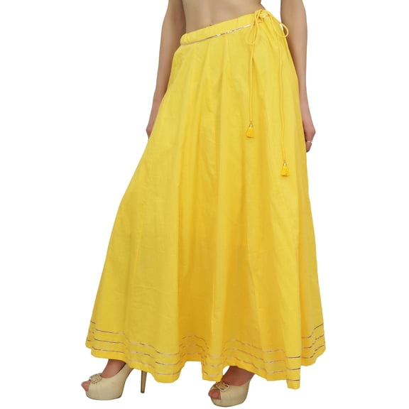 Bimba Women's Drawstring Tassel Waist Ethnic Gota Patti Design Yellow Skirt-2XL