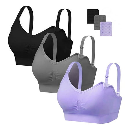 

KDDYLITQ Women s Bra Wireless Padded Bralette 3 Pieces Sleeping Comfort Front Close Breastfeeding Purple XXL