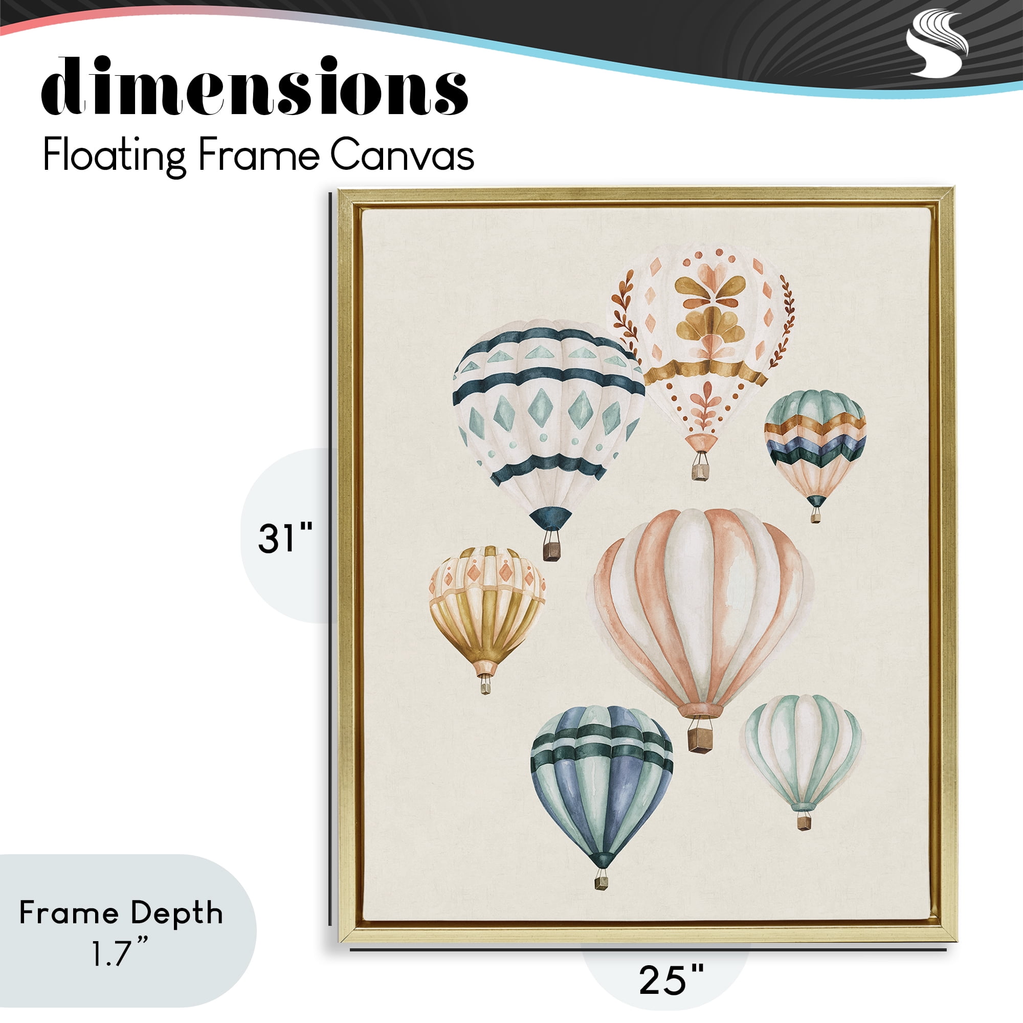 Stupell Industries Wanderlust Hot Air Balloons Gold Framed Floater Canvas Wall Art, design by Bethany Sandoval
