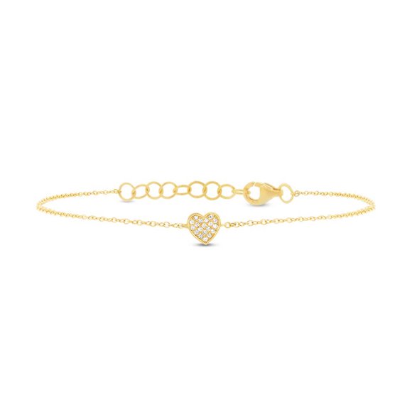 0.04ct 14k Yellow Gold Diamond Pave Heart Bracelet