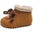 thumbnail image 5 of Toddler Girls Snow Boots Cute Knit Bowtie Floral Fuzzy Lined Winter Booties Side Zipper Nonslip Flat Ankle Boots 11 Little Kid Brown, 5 of 6