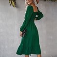 thumbnail image 4 of Vestido verde con escote cuadrado y mangas farol, espalda elástica, detalle de volante, corte A, estilo casual fluido, talla M, 4 of 6