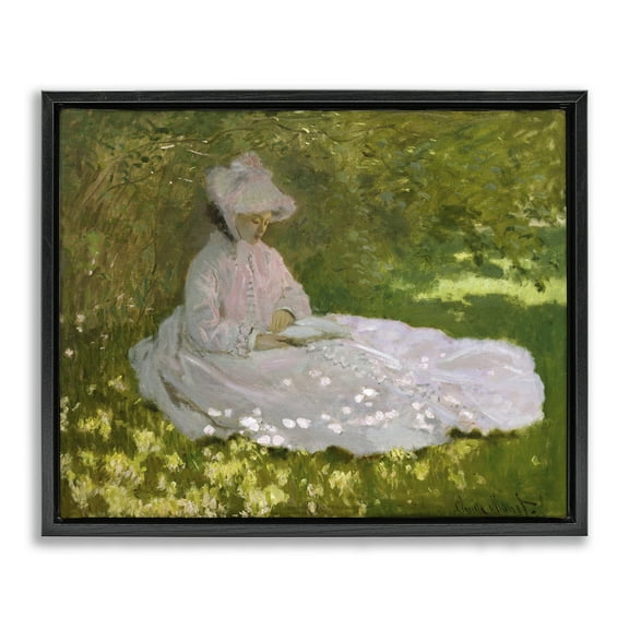 Stupell Industries Classical Monet Springtime Portrait People Painting Black Floater Framed Canvas Art Print Wall Art, 21 x 17
