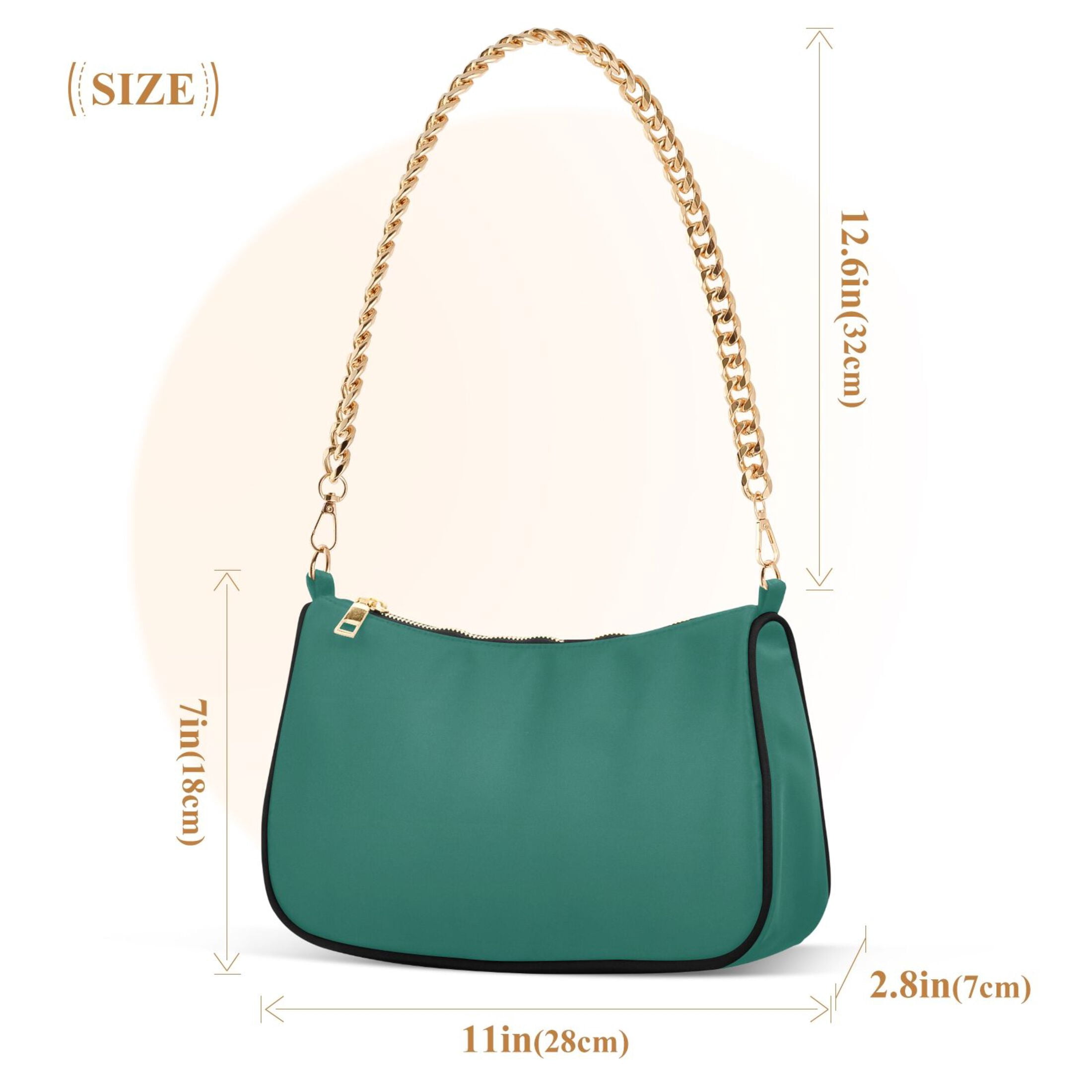 Ryvnso Dark Green Womens Chain Shoulder Bag Tote Handbags Clutch Hobo Purse with Zipper for Travel