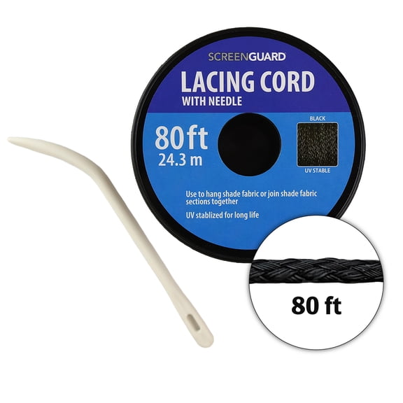 Screenguard 80ft Black Nylon Lacing Cord and Plastic Needle for Rolled Privacy Fence