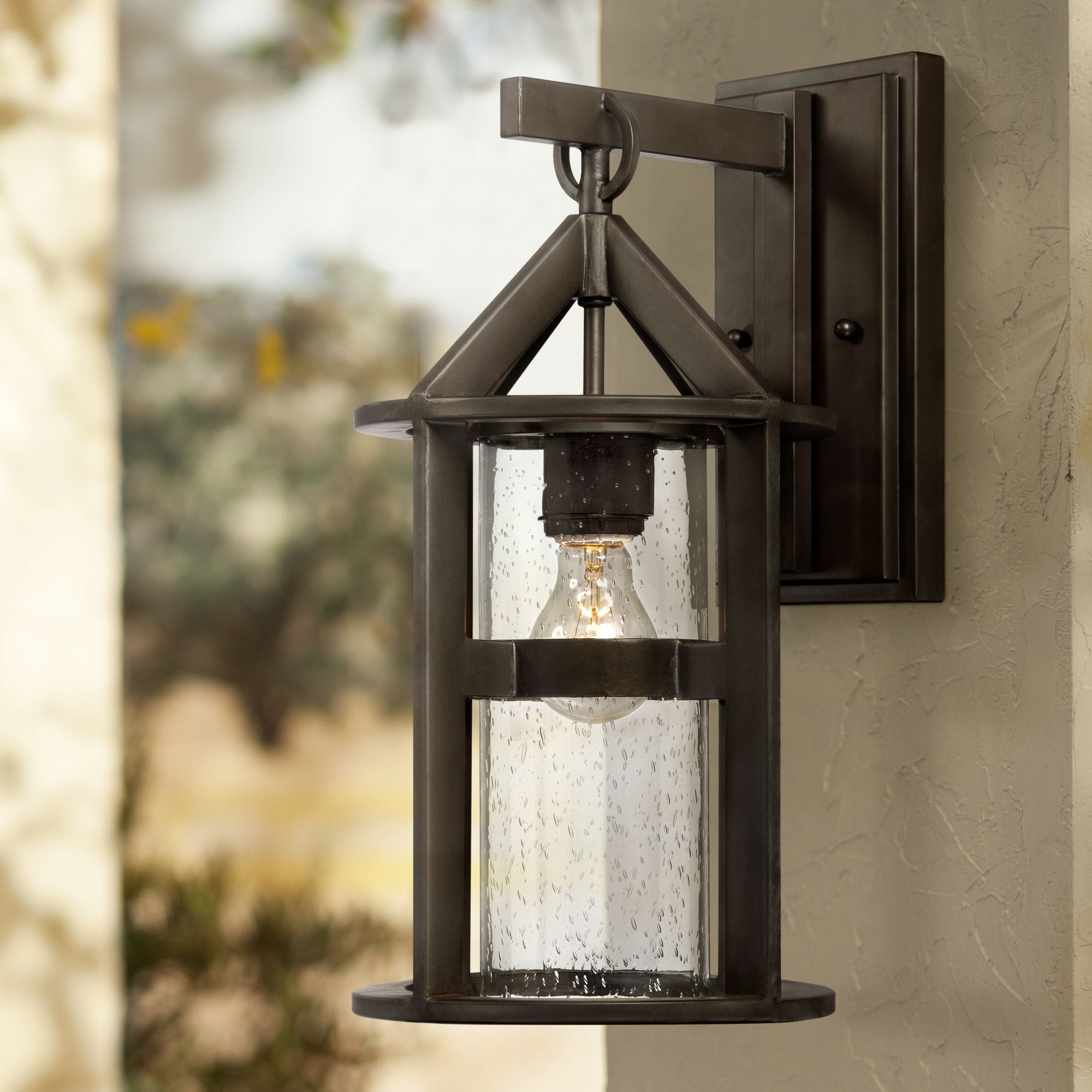 John Timberland Argentine Rustic Farmhouse Outdoor Wall Light Fixture Bronze 17" Clear Seedy Cylinder Glass for Post Exterior Barn Deck House Porch