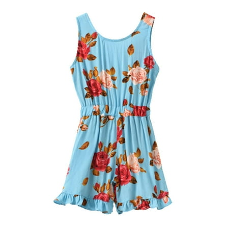 

Odeerbi Toddler Dress Kids Girls Slip Dress Printing Sleeveless Strap Romper Summer Fashion 2024 Casual Jumpsuit Blue