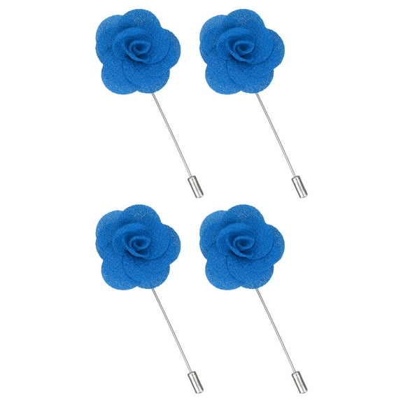 4Pack Rose Lapel Pin for Men, Camellia Satin Flower Lapel Pins, Blue