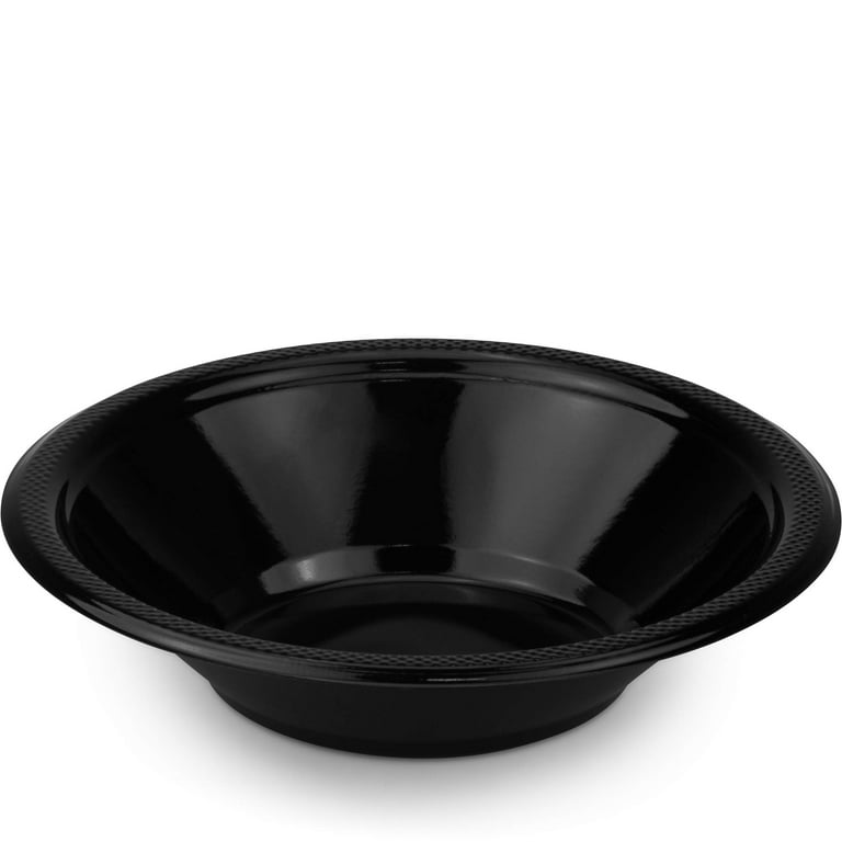 DecorRack 24 Small Plastic Bowls, 7 inch Disposable Party Bowls, Black  (Pack of 24)