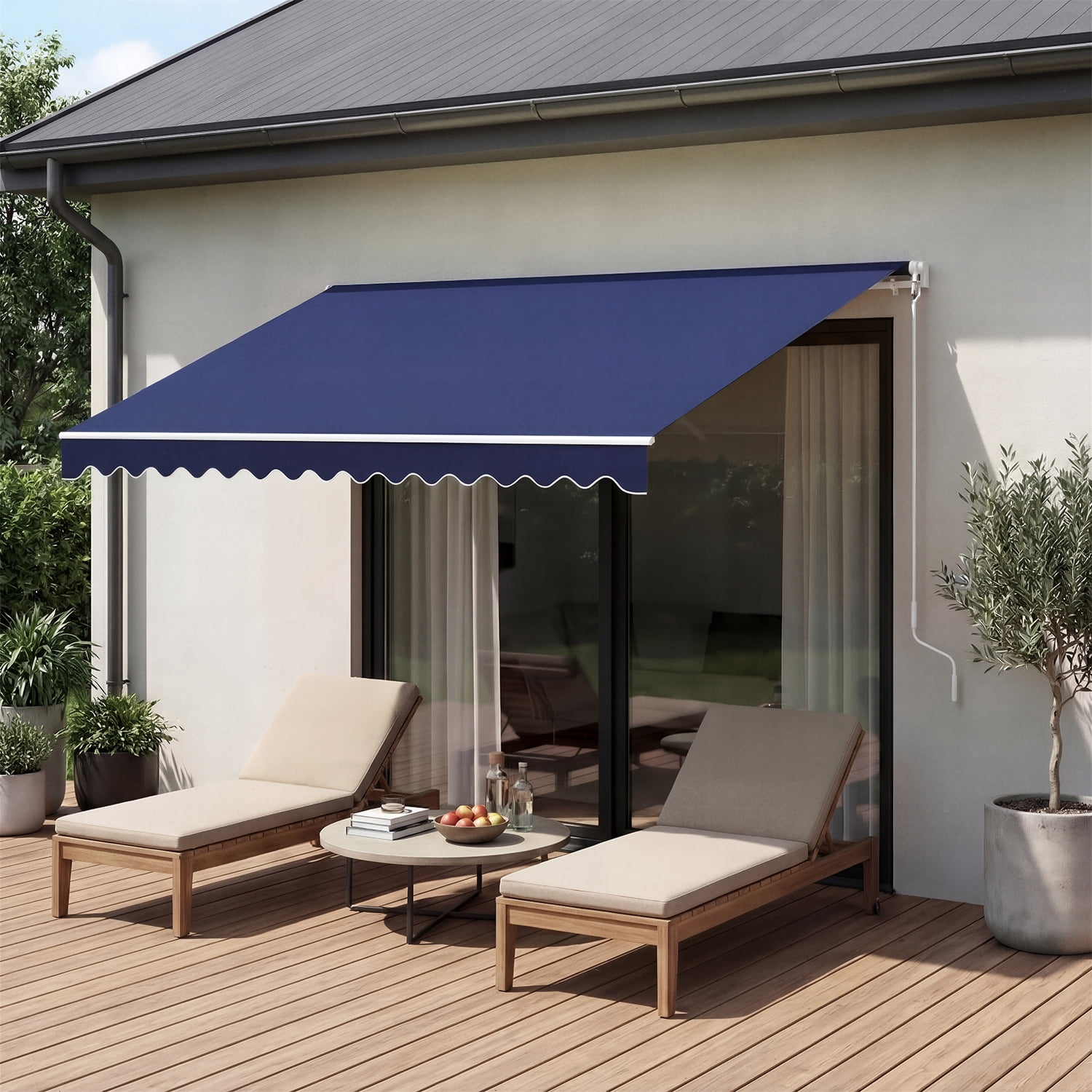BaPiPro 12'x10' Manual Retractable Awning for Patio, Outdoor Sun Shade Waterproof Fabric Canopy with Crank Handle, UV Protection for Deck Balcony,Blue