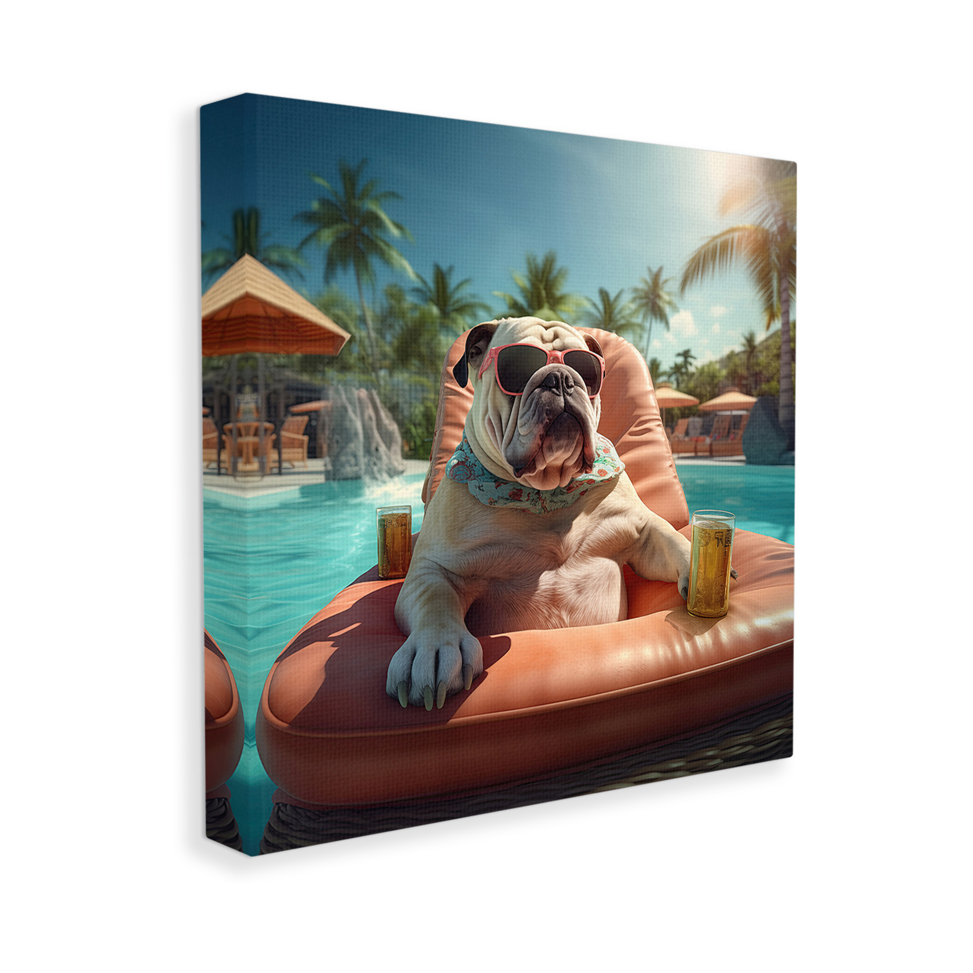 Stupell Industries Bulldog in Resort Pool Animals & Insects Painting Gallery Wrapped Canvas Art Print Wall Art, 17 x 17