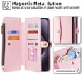 thumbnail image 4 of Allytechgroup Versatile iPhone 14 Pro Max Case Cover, Multifunctional Phone Case for Apple iPhone 14 Pro Max, with Zipper Pocket Shoulder Strap Hand Wrist Cards Holder Stand Feature Case, Pink, 4 of 8