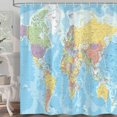 thumbnail image 1 of Cortina de ducha con mapa del mundo, geografía, mapa global, país, océano, montañas, países, capitales, ciudades, azul, decoración de baño, tela de poliéster impermeable con ganchos, azul, 1 of 4