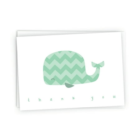 - Colorful Chevron Whales Baby Thank You Note Cards - 48 Cards & Envelopes (Green)