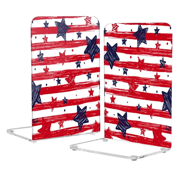 2Pack Acrylic Bookends Clear L-Shaped Book Holders with Non-Slip Pads Sturdy Durable Book Stoppers for Shelves, Office, School, Library, Home Desk Decor Doodle Star Stripe Seamless