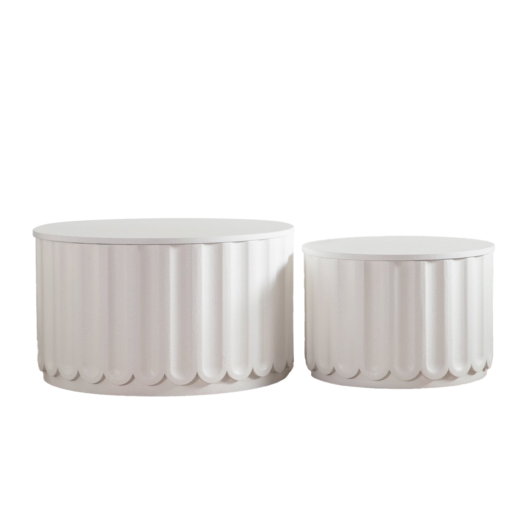 Leumius White Round Storage Table Set with Lift-Off Lid, Nesting Design, Elegant Curved-Edge Shape for Living Room Apartment