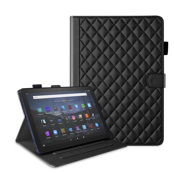 for Amazon Fire HD10/HD10 Plus 13th Gen 2023 Folio Flip Case, Elegant Ultra Slim PU Leather Case with Kickstand Function Pencil Holder and Card Slots for Amazon HD10/HD10plus 11th Gen 2021, Black