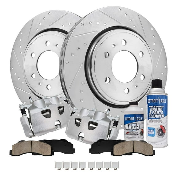 Detroit Axle - Front Brake Kit for Ford F-150 Expedition Lincoln Navigator Drilled Brakes Rotors Brake Calipers Replacement Ceramic Brake Pads