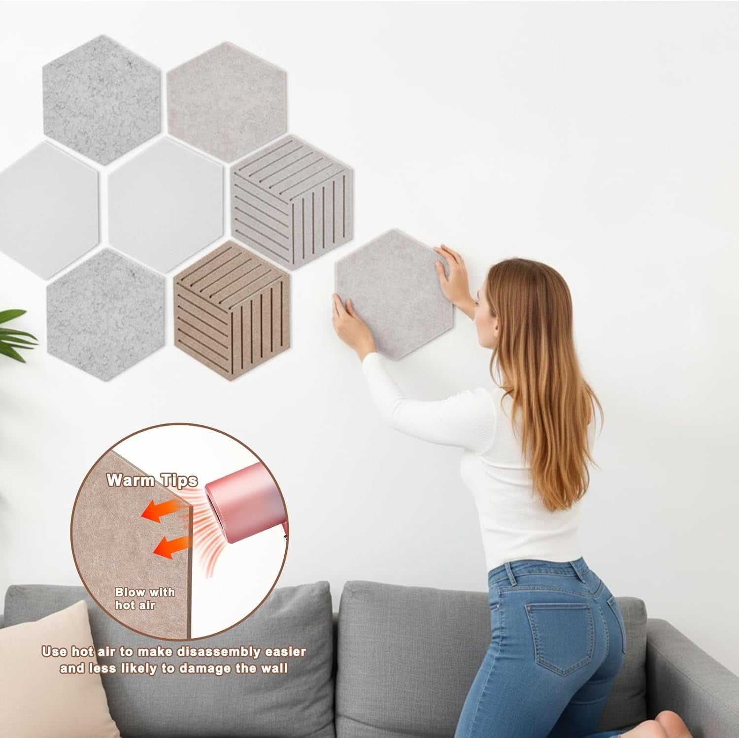 10 Pcs Hexagon Cork Board Tiles 12'' Medium Bulletin Boards for Walls Decor, Felt with 20 Clear Push Pins Office Home Classroom Photos DIY Decor