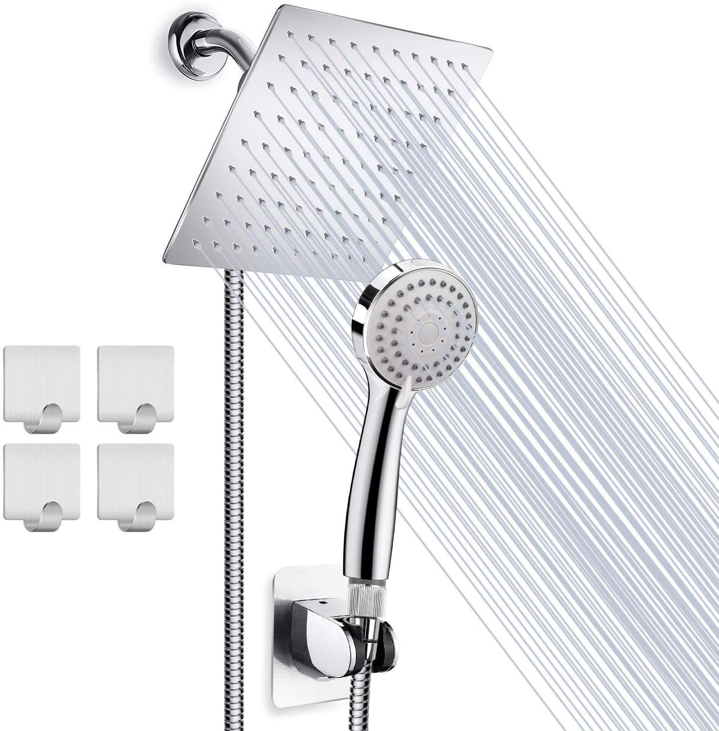 NEW Replacement large rain hand shower head wall holder steel hose combo set 