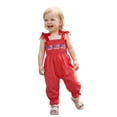 thumbnail image 5 of BemeyourBBs Newborn Baby Girl 4th of July Outfit Baby Girls Independent Day Clothes Smocked Plaid Rompers Patriot USA Flag Embroidery Straps Tie-Up Shoulder Sleeveless Bodysuit Jumpsuit Playsuit, 5 of 9