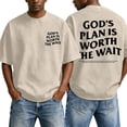 thumbnail image 2 of Christian Graphic Shirts for Men God's Plan Is Worth The Wait Oversized Acid Wash Tshirt Faith Back Print Religious T-shirts Casual Tops for Streetwear Summer Vacation, 2 of 6